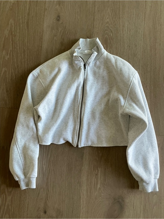 ALLFENIX Jackets & Blazers - Cropped Zip-Front Bomber Jacket in Light Gray